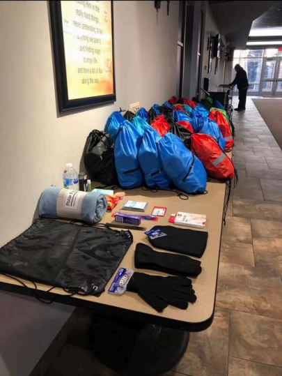 Volunteer supplies and community setup table