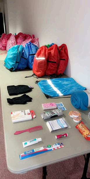 Prepared items laid out before community distribution